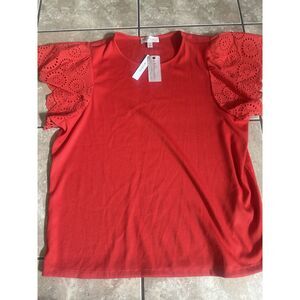 NWT Philosophy 2X Ribbed Eyelet Sleeve Red Blouse Top Stretch